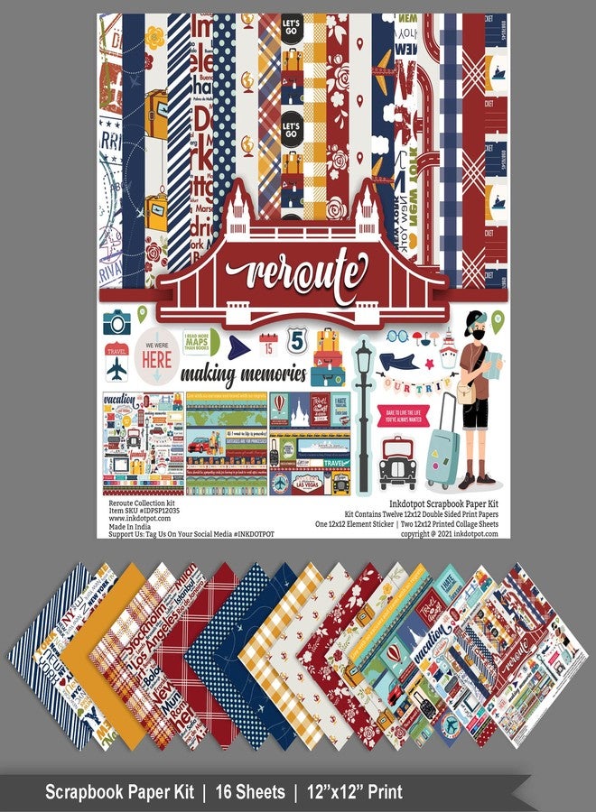 Inkdotpot مجموعة أوراق قصاصات Inkdotpot للسفر، ورق مقوى مزدوج الجوانب، مقاس 12 × 12 بوصة، لصنع البطاقات، مع ورقة ملصقات - 16 صفحة - متعدد الألوان - Image 3